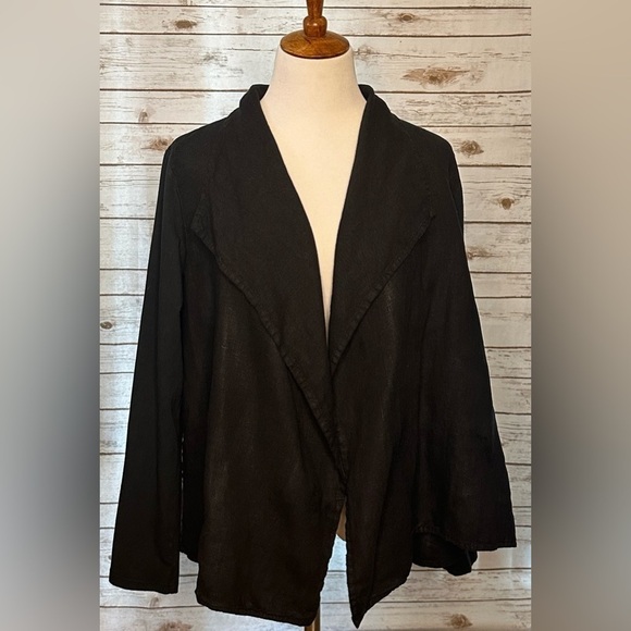 Flax black lagenlook open front drape linen jacket Size Small - Picture 1 of 6